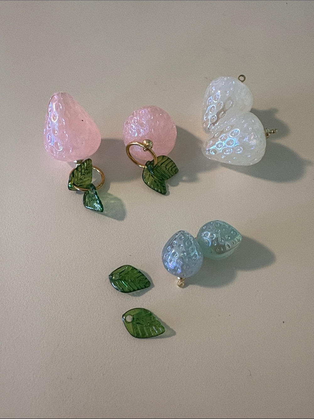 Glass Strawberry Drop Earrings - Pink, White, Blue